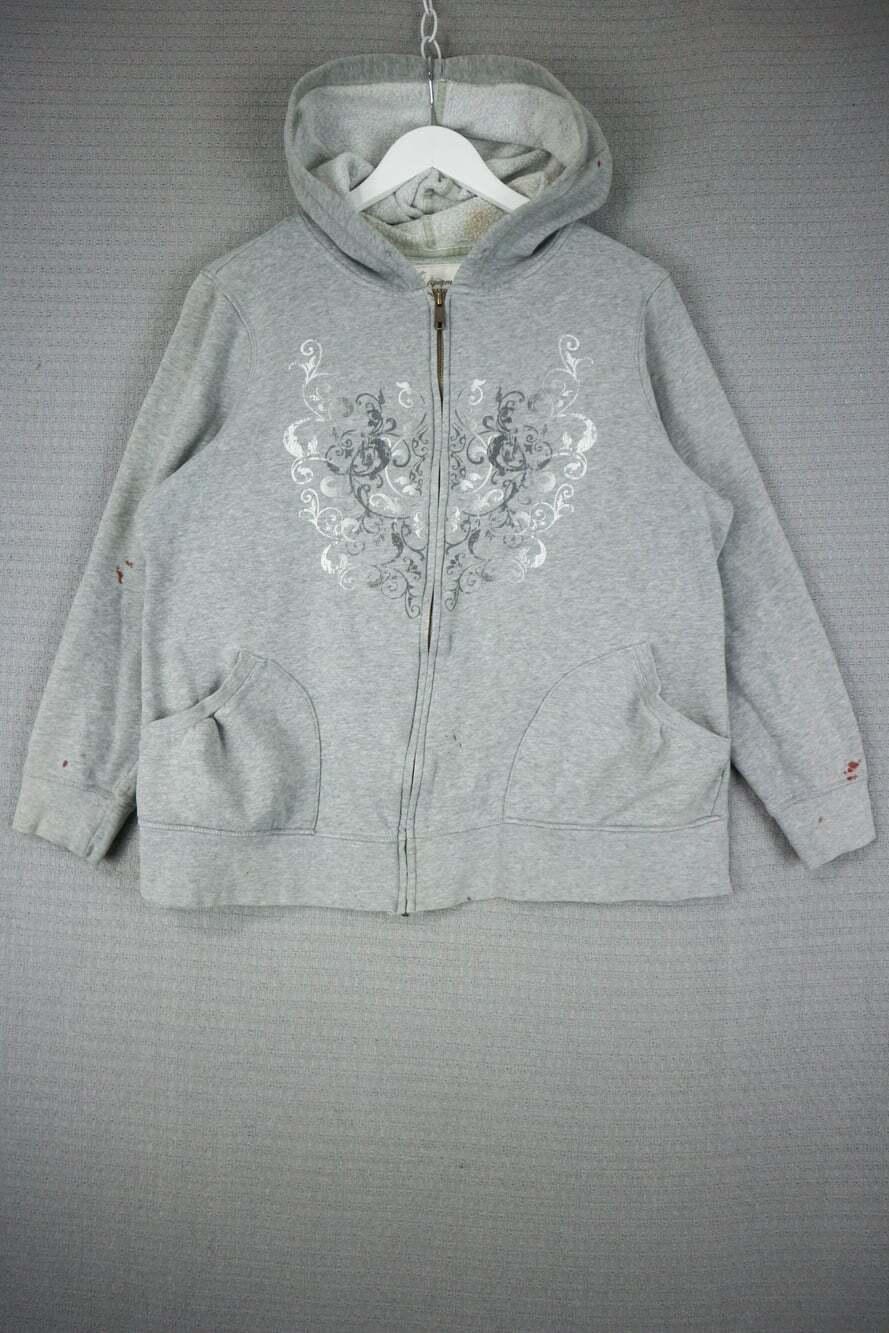 Bum Equipment Cotton Fleece Zip Up Hoodie as is stained Y2K